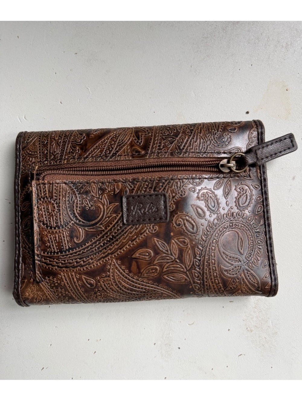 Relic Brown Embossed Leather Wallet with Zipper Pocket